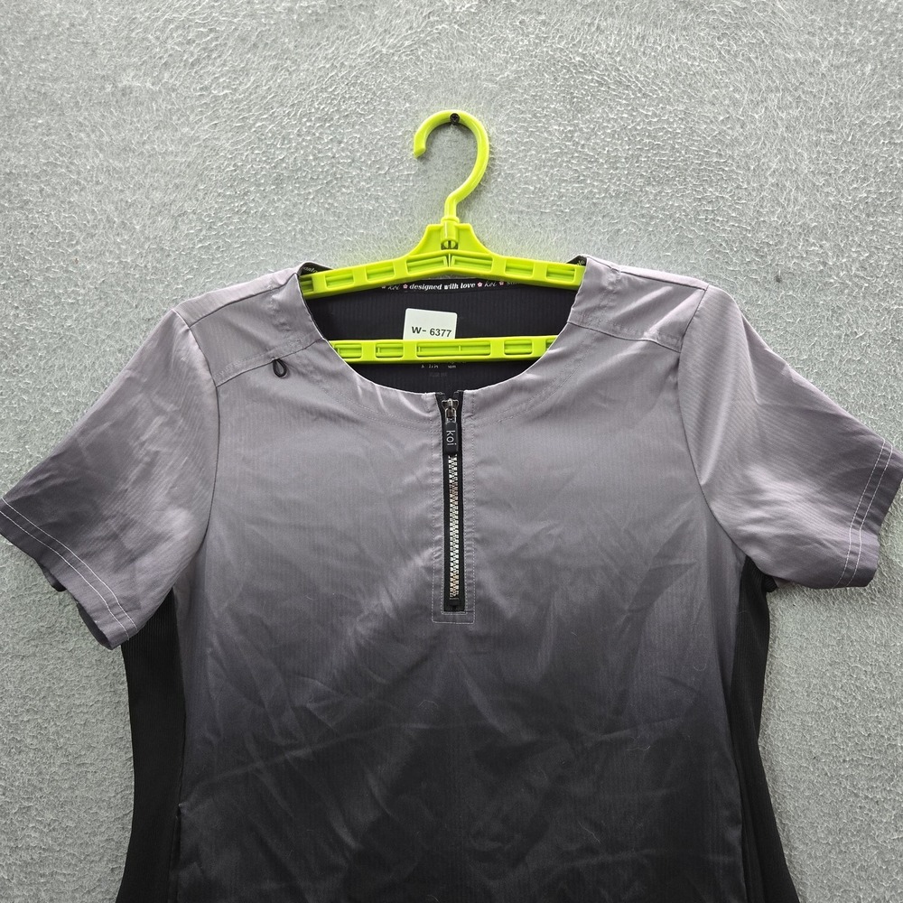 Koi Women Scrub Top S Gray Ombre Colorblock Zipper PO#NTV92788 Short Sleeve - Picture 5 of 9